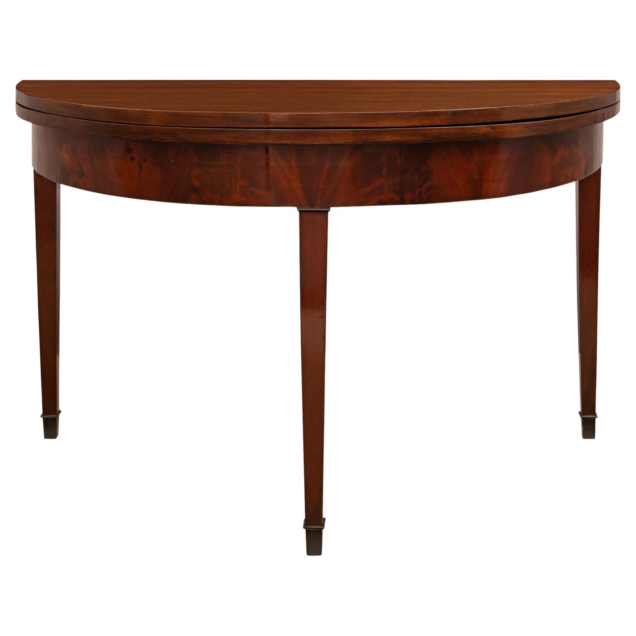 French 19th Century Louis XVI St. Mahogany Demilune Games Table or Console For Sale