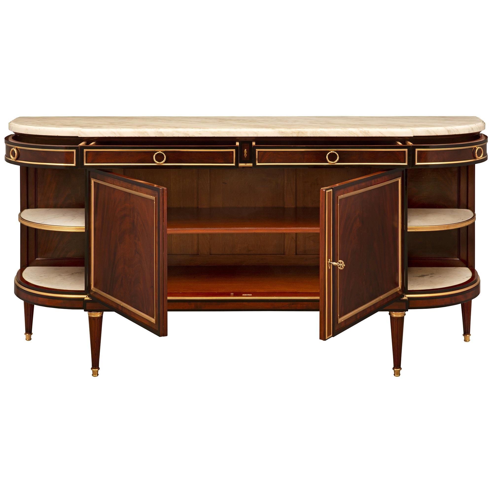 Ebonized French 19th Century Louis XVI St. Mahogany, Fruitwood, Ormolu and Marble Buffet For Sale