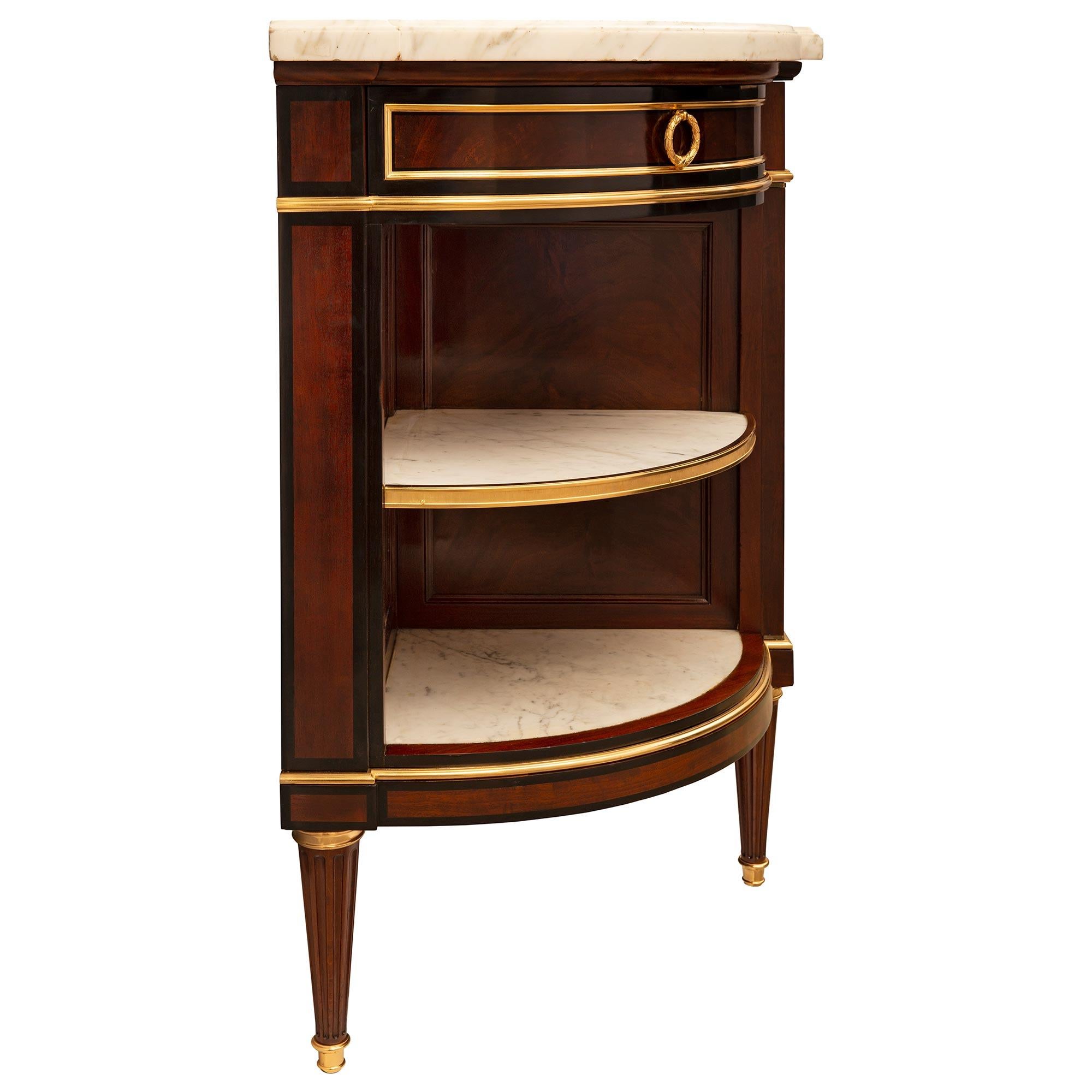 French 19th Century Louis XVI St. Mahogany, Fruitwood, Ormolu and Marble Buffet For Sale 1