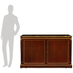 French 19th century Louis XVI st. Mahogany, Giltwood, and Portoro Marble buffet