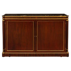 French 19th century Louis XVI st. Mahogany, Giltwood, and Portoro Marble buffet