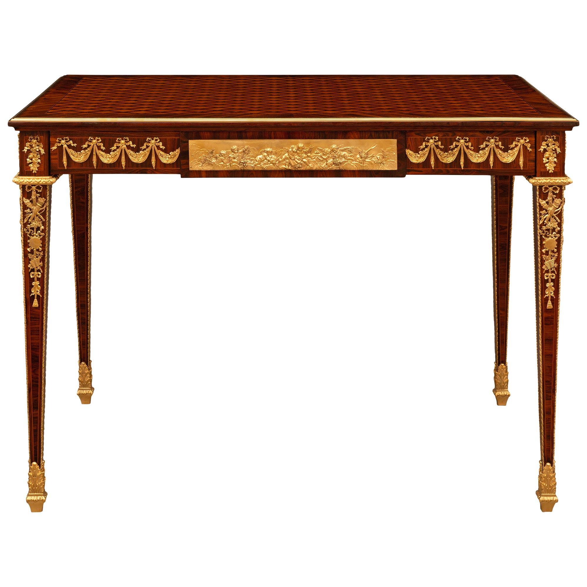 French 19th Century Louis XVI St. Mahogany, Kingwood And Ormolu Center Table For Sale 7