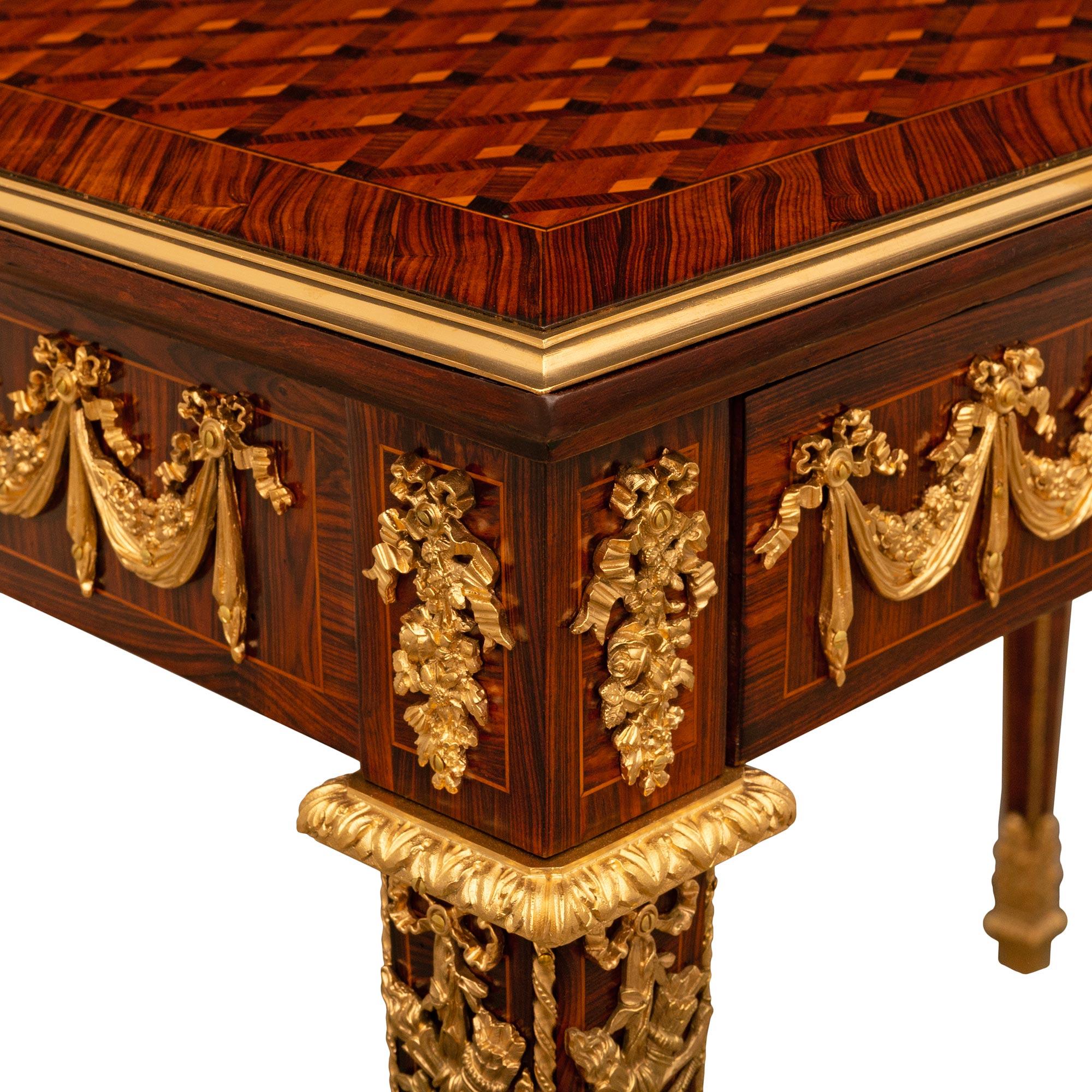 French 19th Century Louis XVI St. Mahogany, Kingwood And Ormolu Center Table For Sale 3