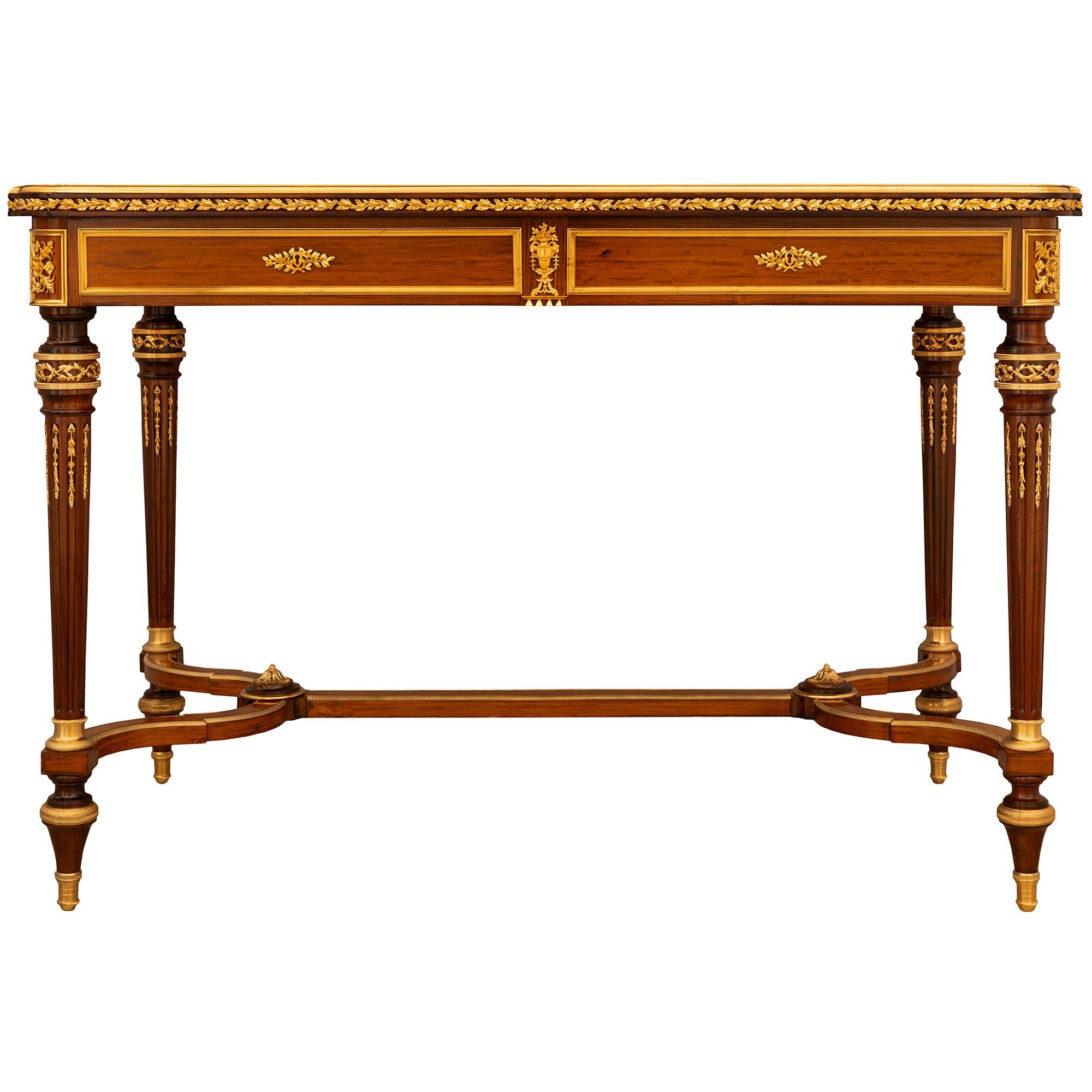 French 19th Century Louis XVI St. Mahogany, Kingwood, Satinwood, & Ormolu Desk For Sale 10