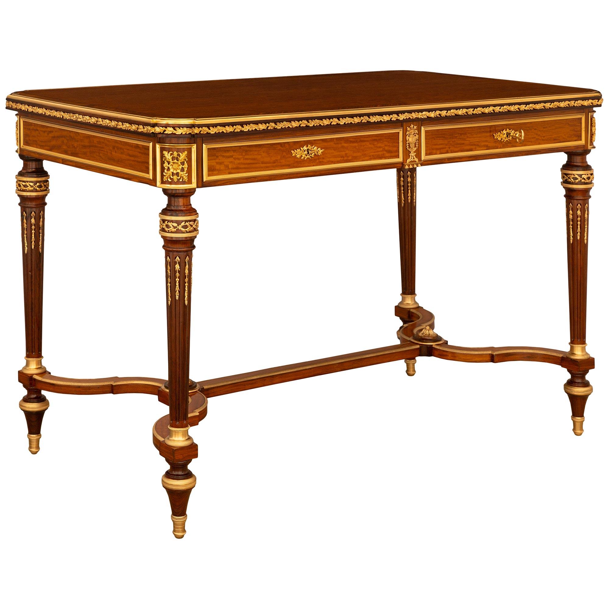 French 19th Century Louis XVI St. Mahogany, Kingwood, Satinwood, & Ormolu Desk In Good Condition For Sale In West Palm Beach, FL