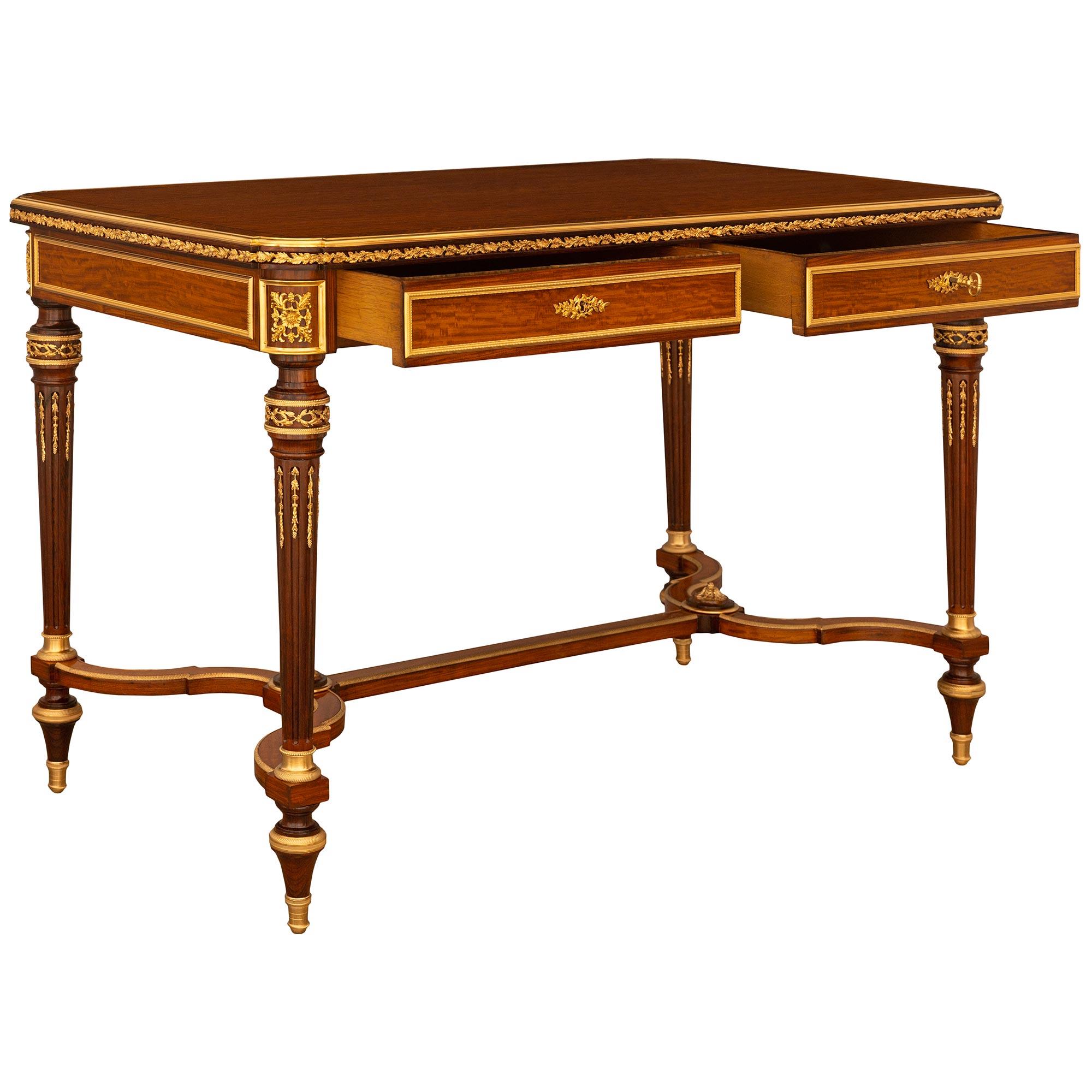 French 19th Century Louis XVI St. Mahogany, Kingwood, Satinwood, & Ormolu Desk For Sale 1
