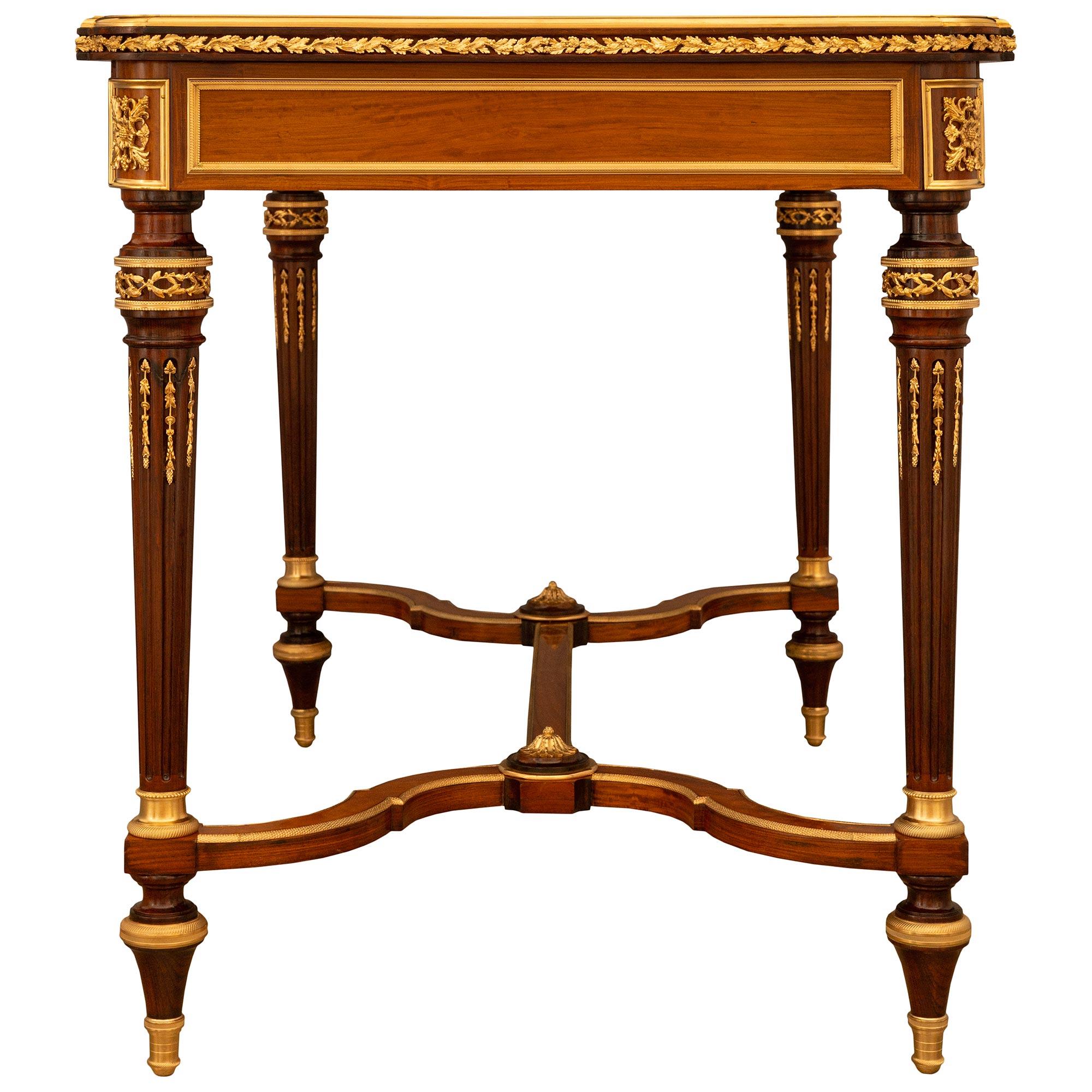 French 19th Century Louis XVI St. Mahogany, Kingwood, Satinwood, & Ormolu Desk For Sale 2