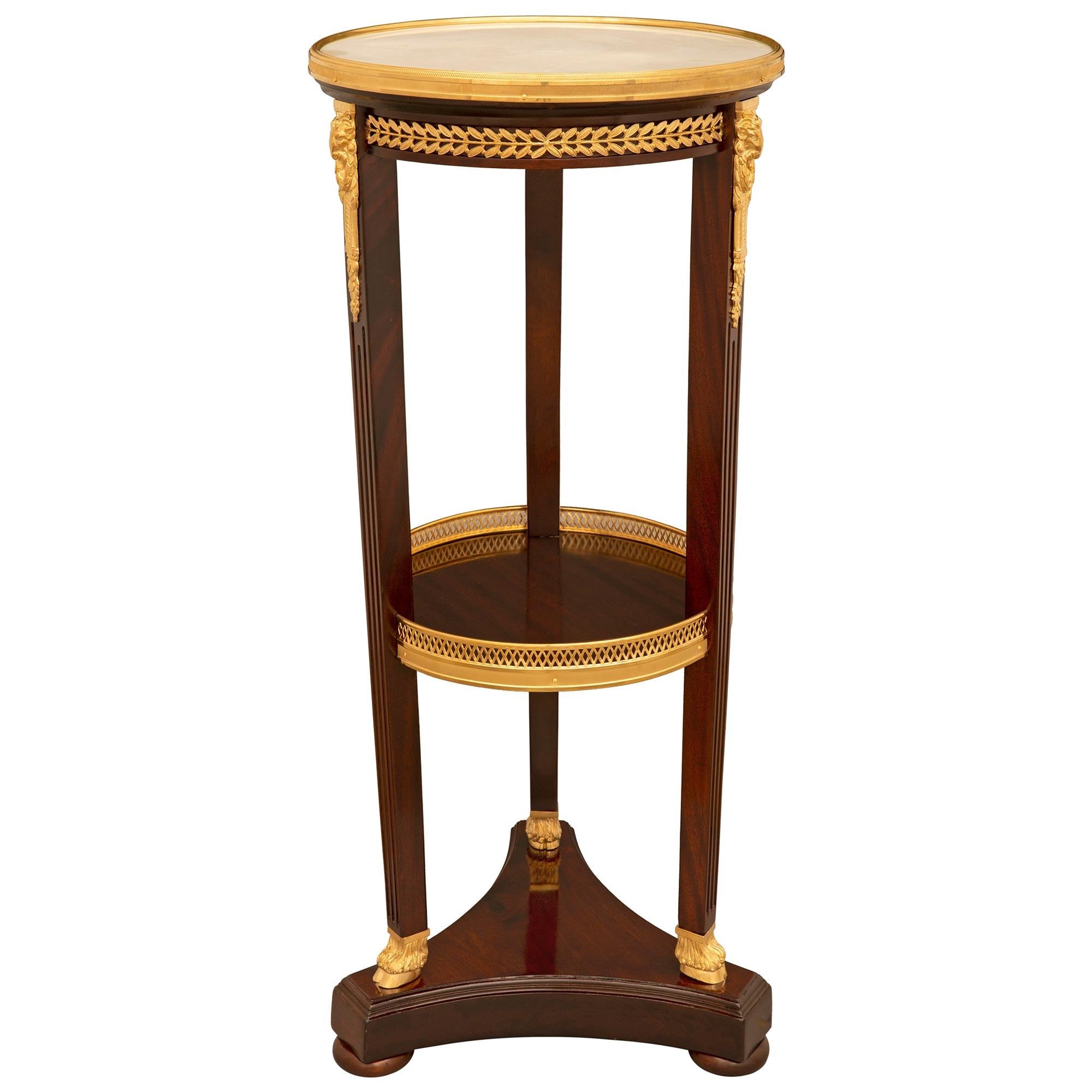 French 19th Century Louis XVI St. Mahogany, Marble, and Ormolu Side Table In Good Condition For Sale In West Palm Beach, FL
