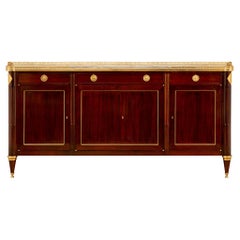 Antique French 19th Century Louis XVI St. Mahogany, Ormolu and Arabescato Marble Buffet