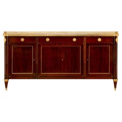 French 19th Century Louis XVI St. Mahogany, Ormolu and Arabescato Marble Buffet