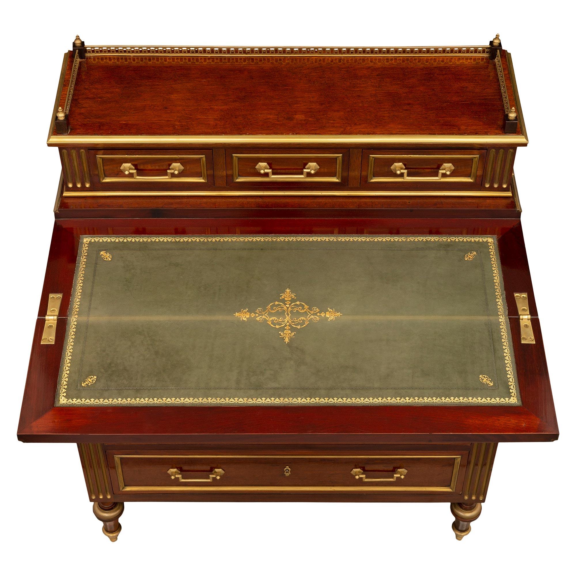 French 19th Century Louis XVI St. Mahogany, Ormolu and Brass Desk 2