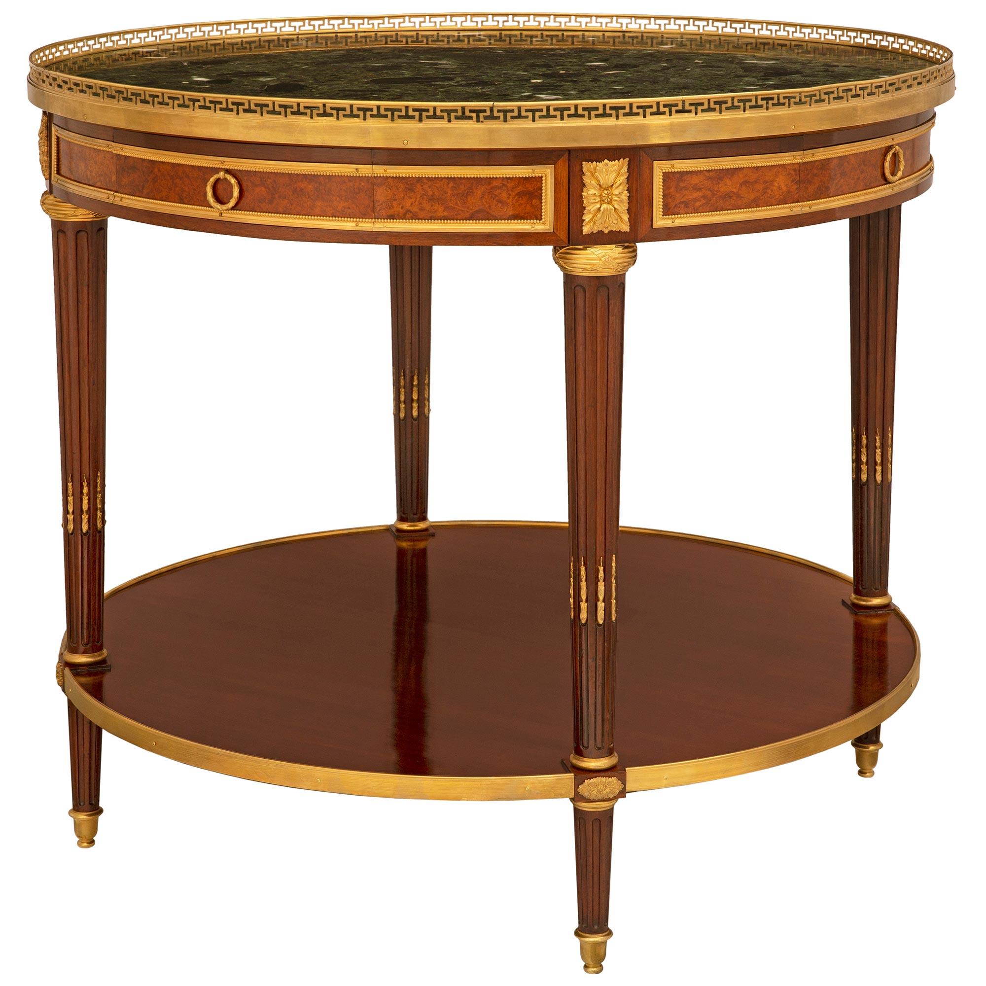 French 19th Century Louis XVI St. Mahogany, Ormolu And Burl Walnut Side Table In Good Condition For Sale In West Palm Beach, FL