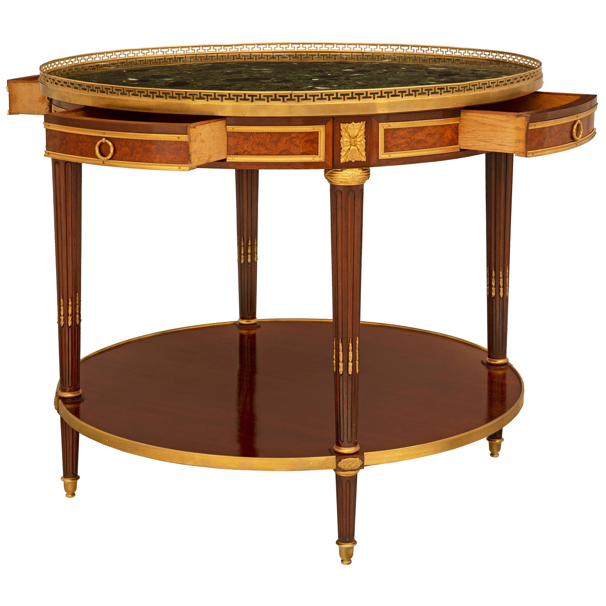 French 19th Century Louis XVI St. Mahogany, Ormolu And Burl Walnut Side Table For Sale 1