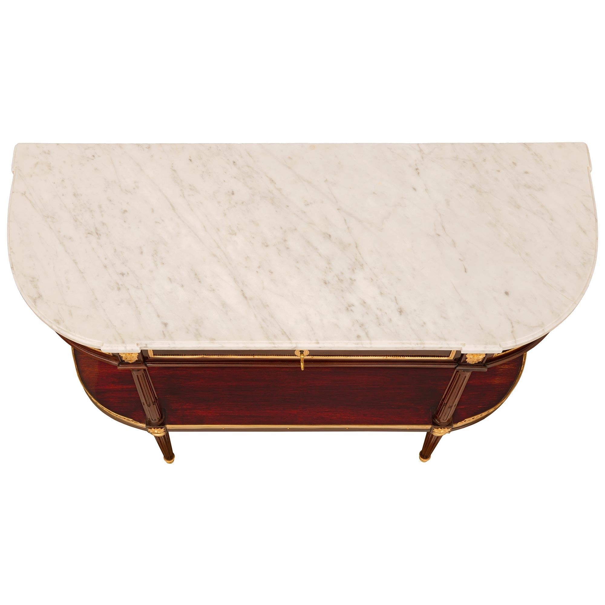 French 19th century Louis XVI st. Mahogany, Ormolu and Carrara marble console For Sale 6