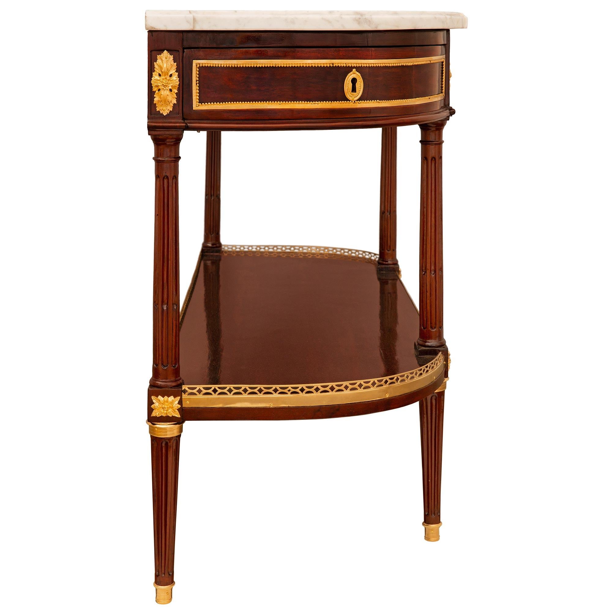 French 19th century Louis XVI st. Mahogany, Ormolu and Carrara marble console For Sale 1
