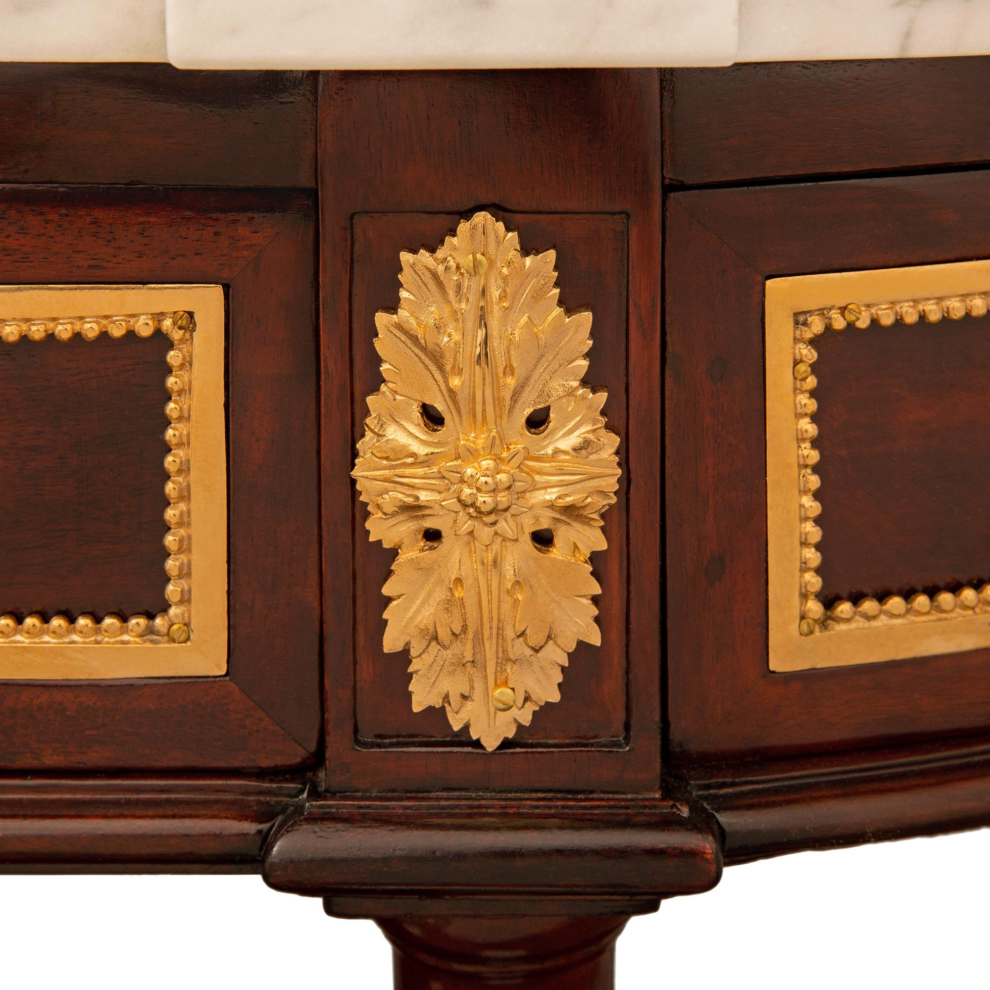 French 19th century Louis XVI st. Mahogany, Ormolu and Carrara marble console For Sale 2