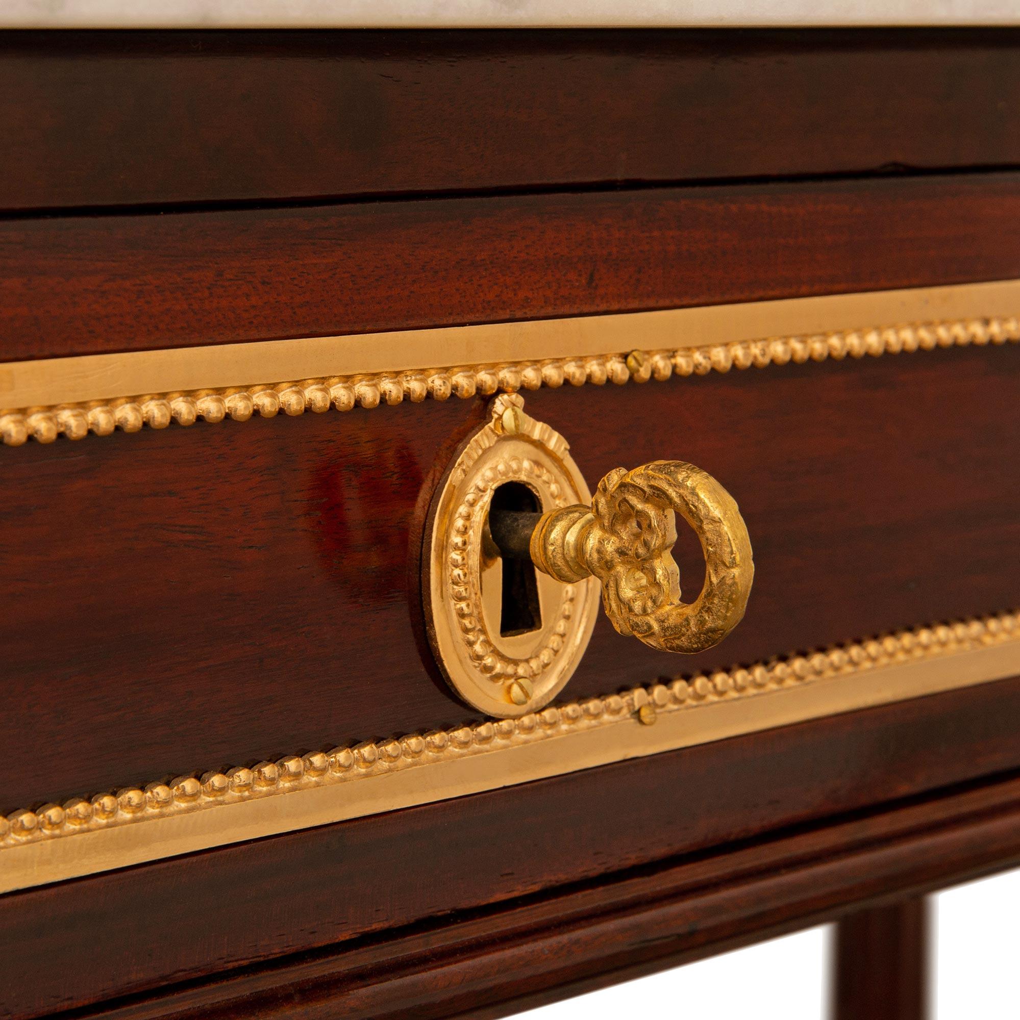 French 19th century Louis XVI st. Mahogany, Ormolu and Carrara marble console For Sale 3