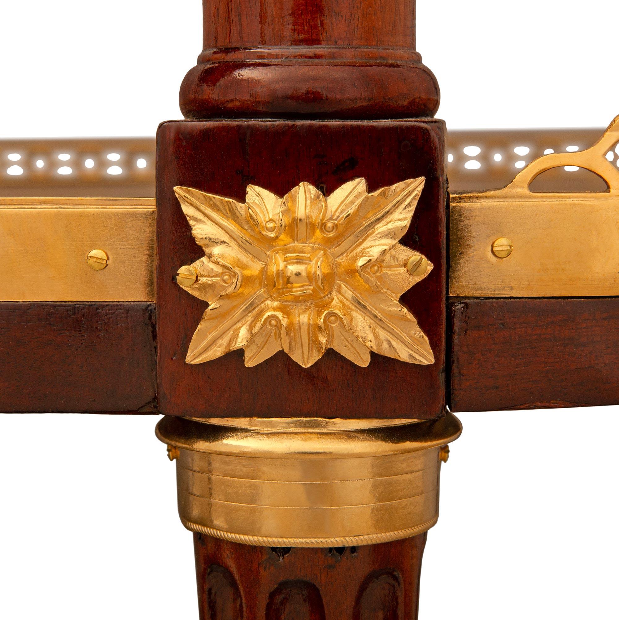 French 19th century Louis XVI st. Mahogany, Ormolu and Carrara marble console For Sale 4
