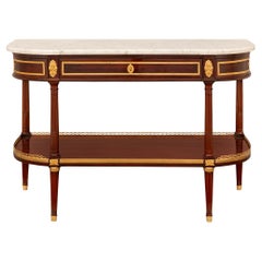 French 19th century Louis XVI st. Mahogany, Ormolu and Carrara marble console