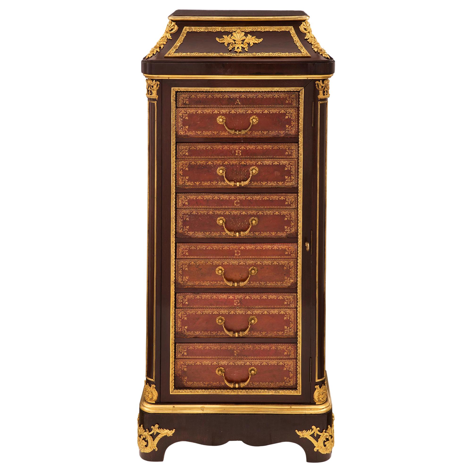 French 19th Century Louis XVI St. Mahogany, Ormolu and Leather Cartonnier For Sale