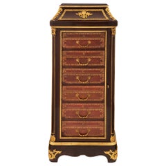 French 19th Century Louis XVI St. Mahogany, Ormolu and Leather Cartonnier