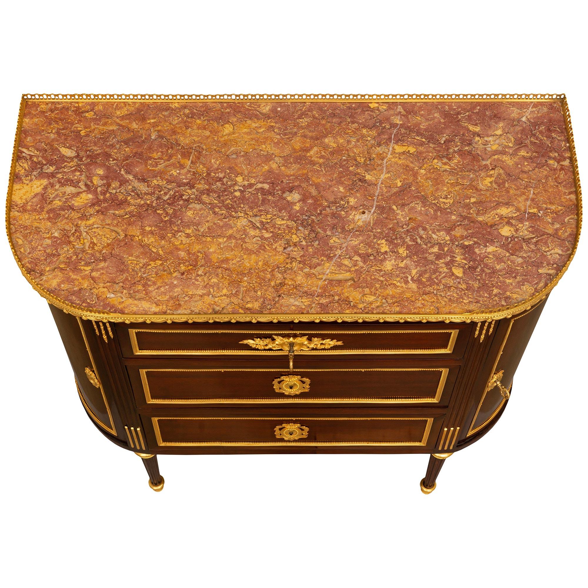 French 19th Century Louis XVI St. Mahogany, Ormolu And Lumachella Marble Commode For Sale 8