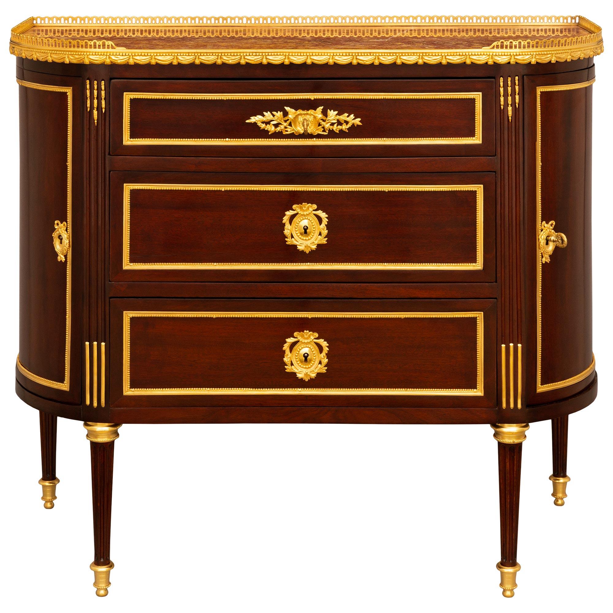 French 19th Century Louis XVI St. Mahogany, Ormolu And Lumachella Marble Commode For Sale 9