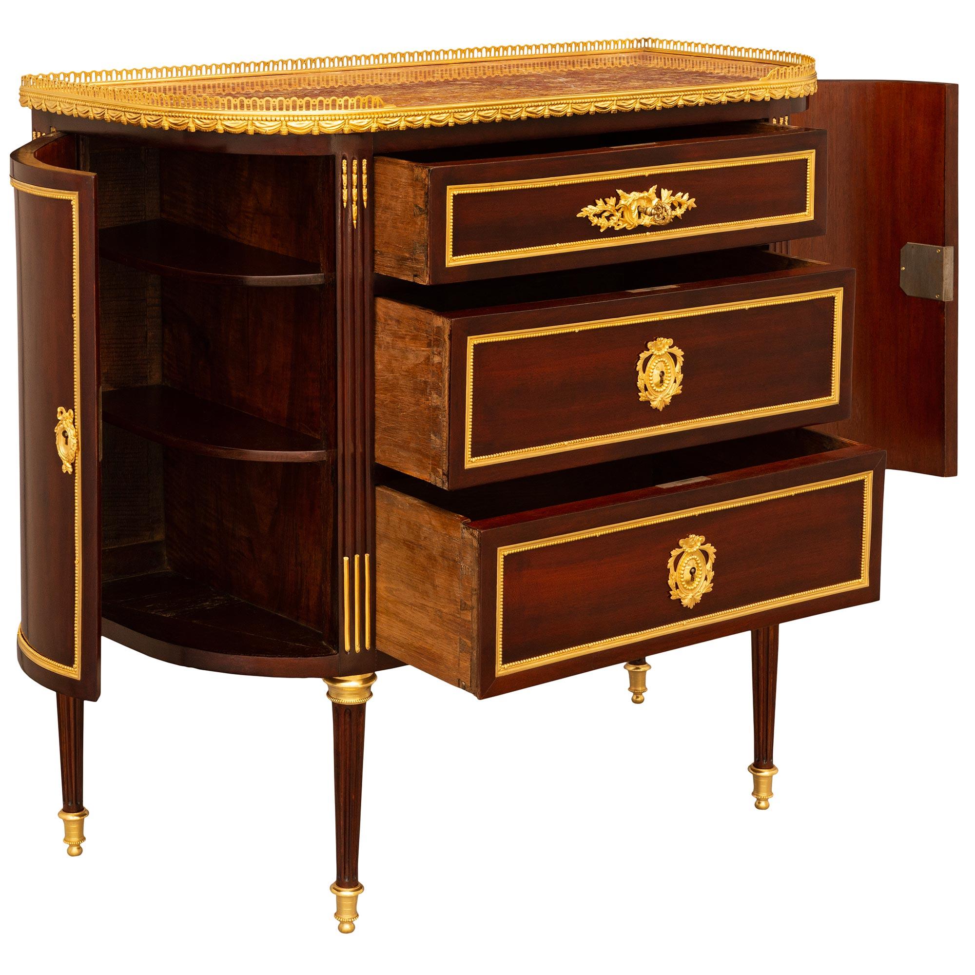 French 19th Century Louis XVI St. Mahogany, Ormolu And Lumachella Marble Commode In Good Condition For Sale In West Palm Beach, FL