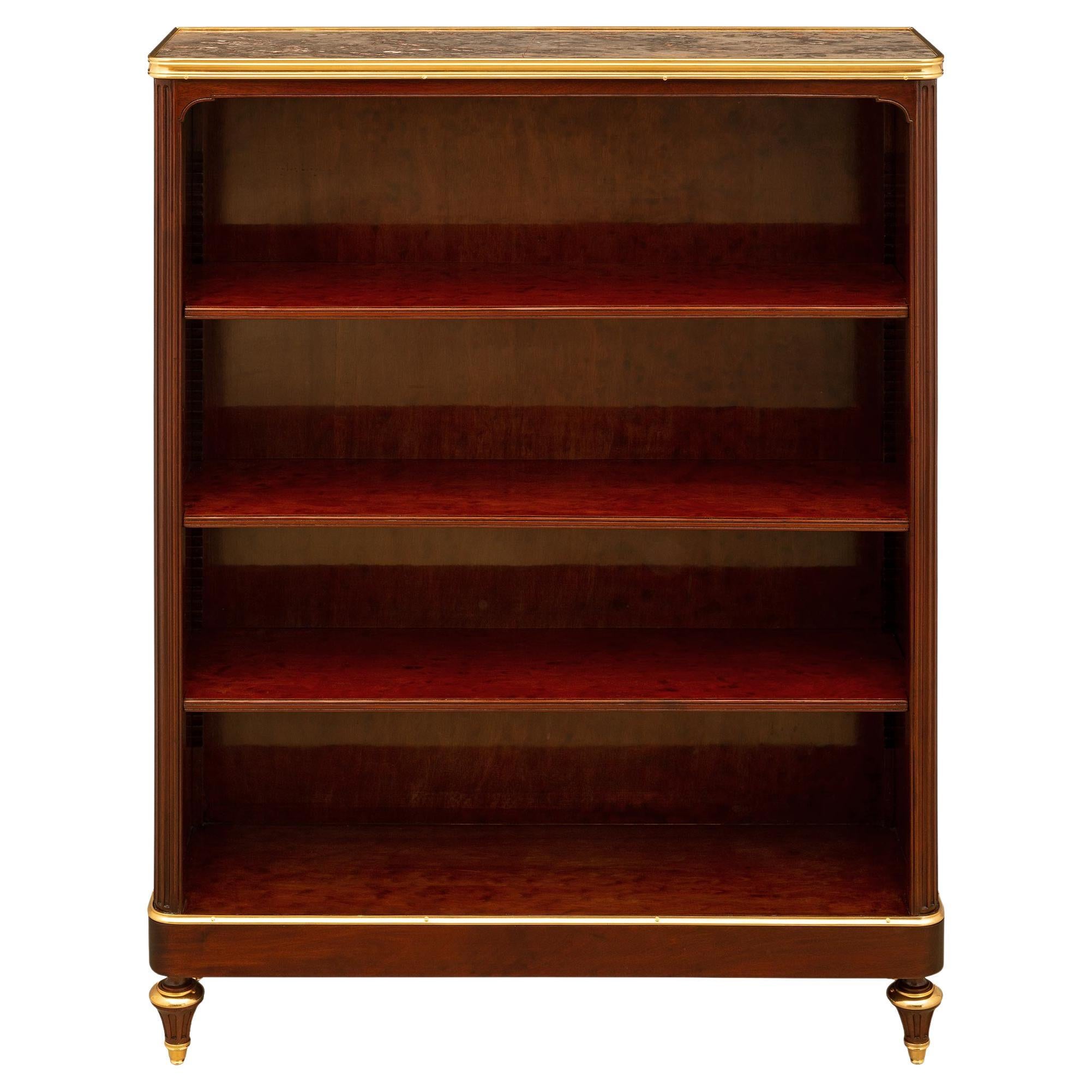 French 19th Century Louis XVI St. Mahogany, Ormolu And Marble Bibus Shelves For Sale