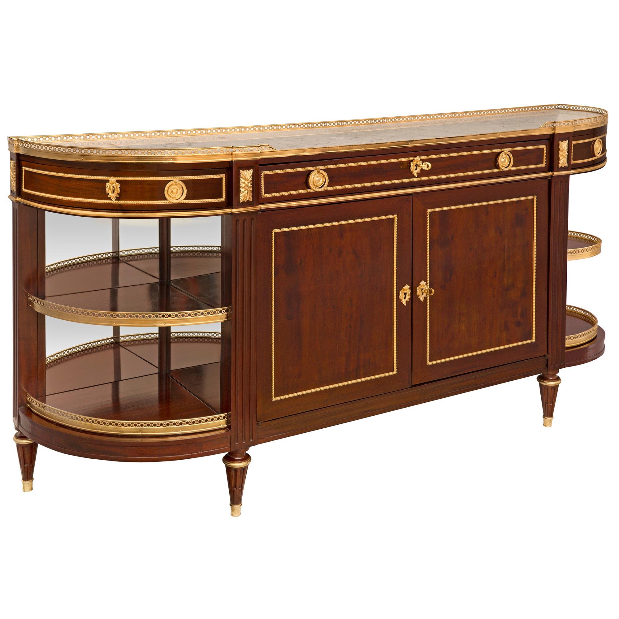 French 19th Century Louis XVI St. Mahogany, Ormolu, and Marble Buffet In Good Condition For Sale In West Palm Beach, FL