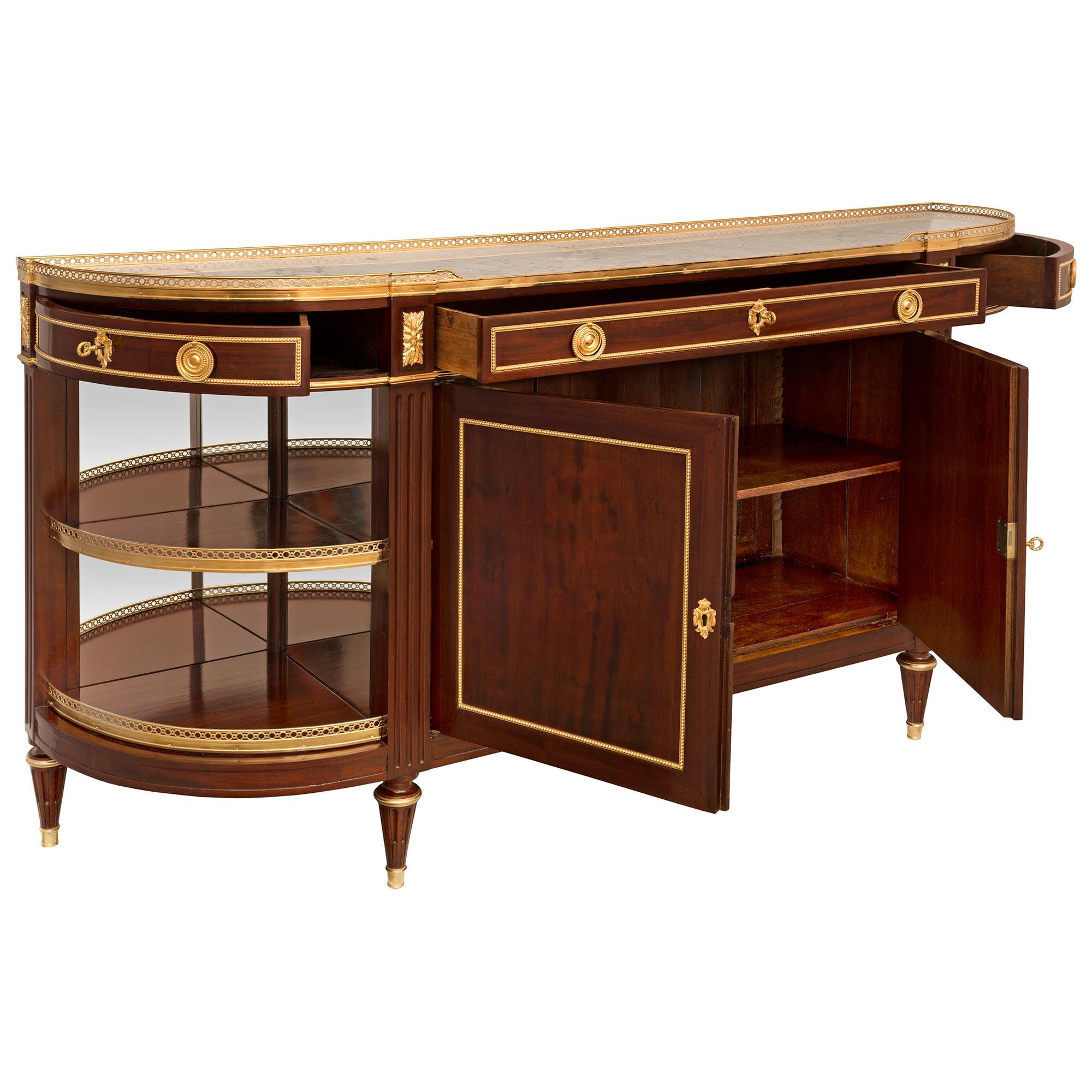 French 19th Century Louis XVI St. Mahogany, Ormolu, and Marble Buffet For Sale 1