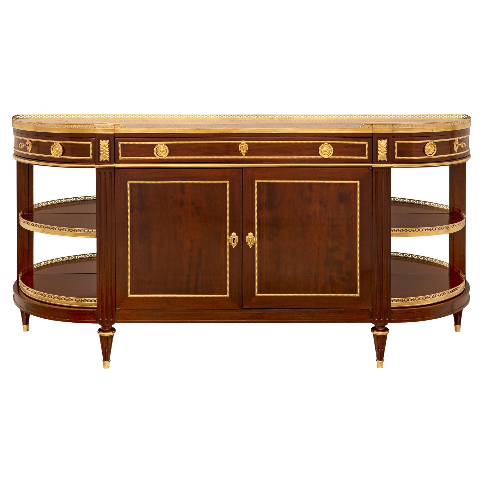 French 19th Century Louis XVI St. Mahogany, Ormolu, and Marble Buffet For Sale