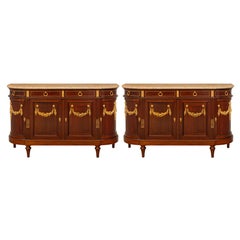 Antique French 19th century Louis XVI st. Mahogany, Ormolu, and marble buffets