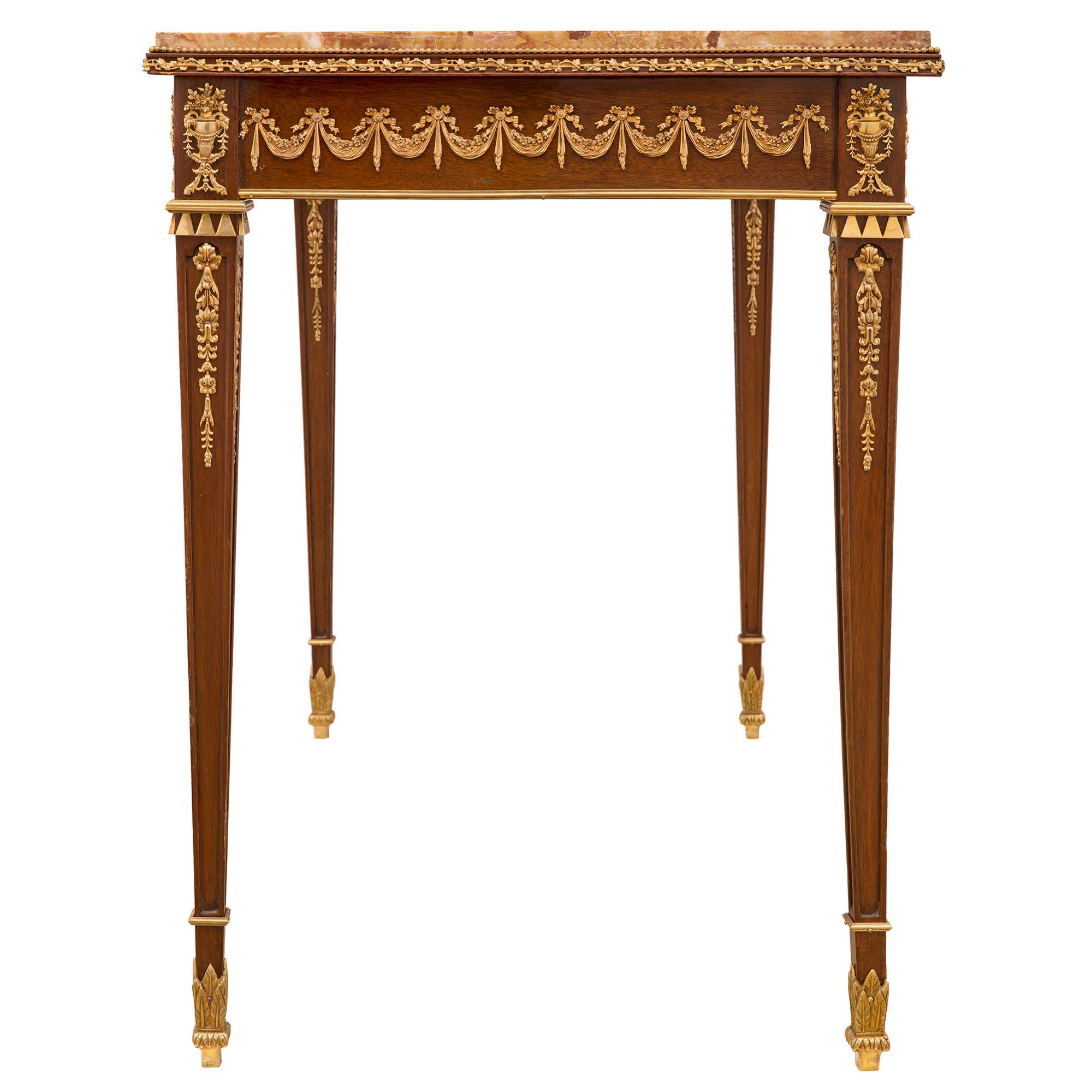 French 19th Century Louis XVI St. Mahogany, Ormolu, and Marble Center Table 2