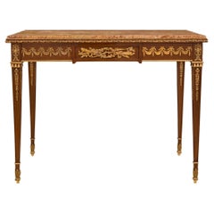French 19th Century Louis XVI St. Mahogany, Ormolu, and Marble Center Table