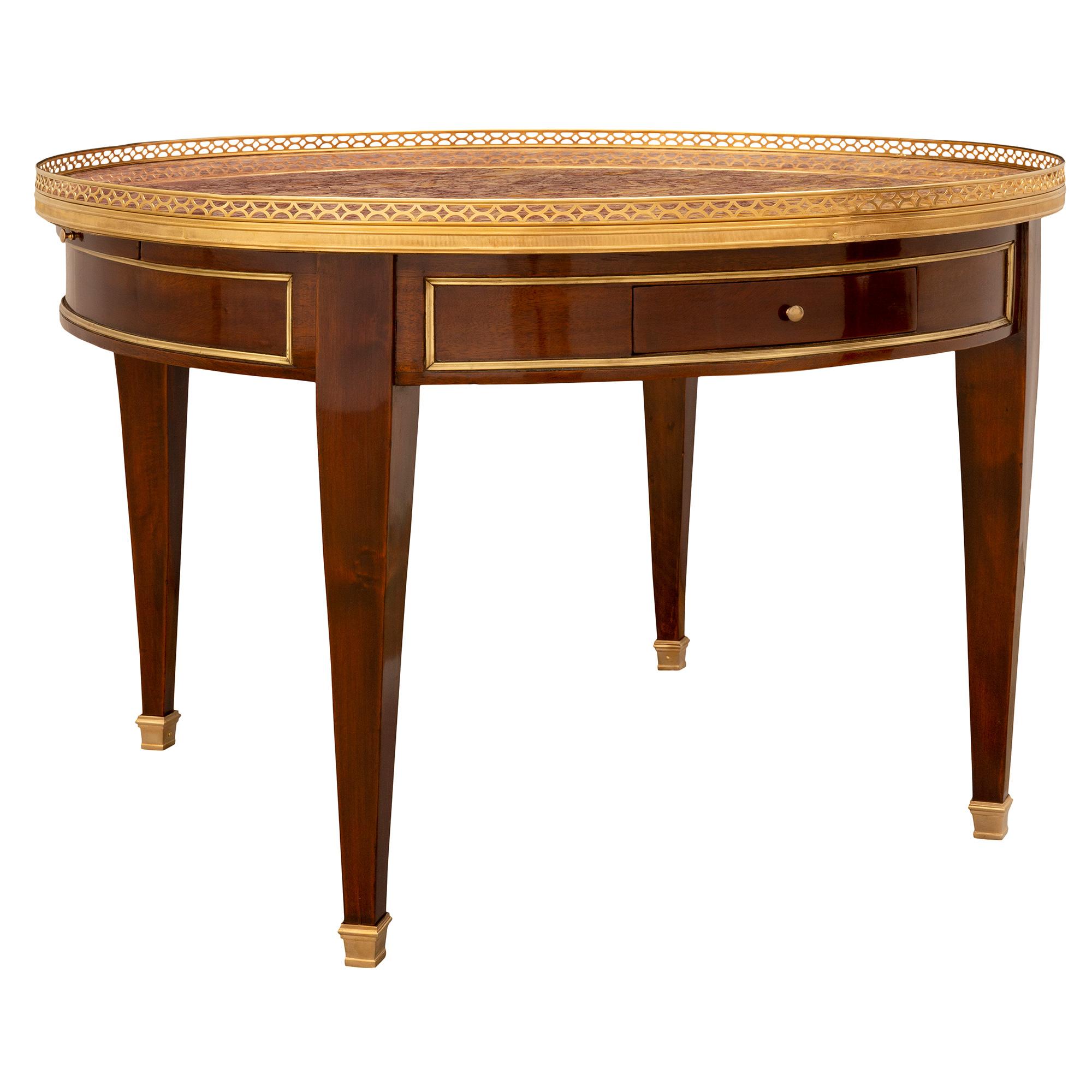 French 19th Century Louis XVI St. Mahogany, Ormolu and Marble Coffee Table In Good Condition For Sale In West Palm Beach, FL