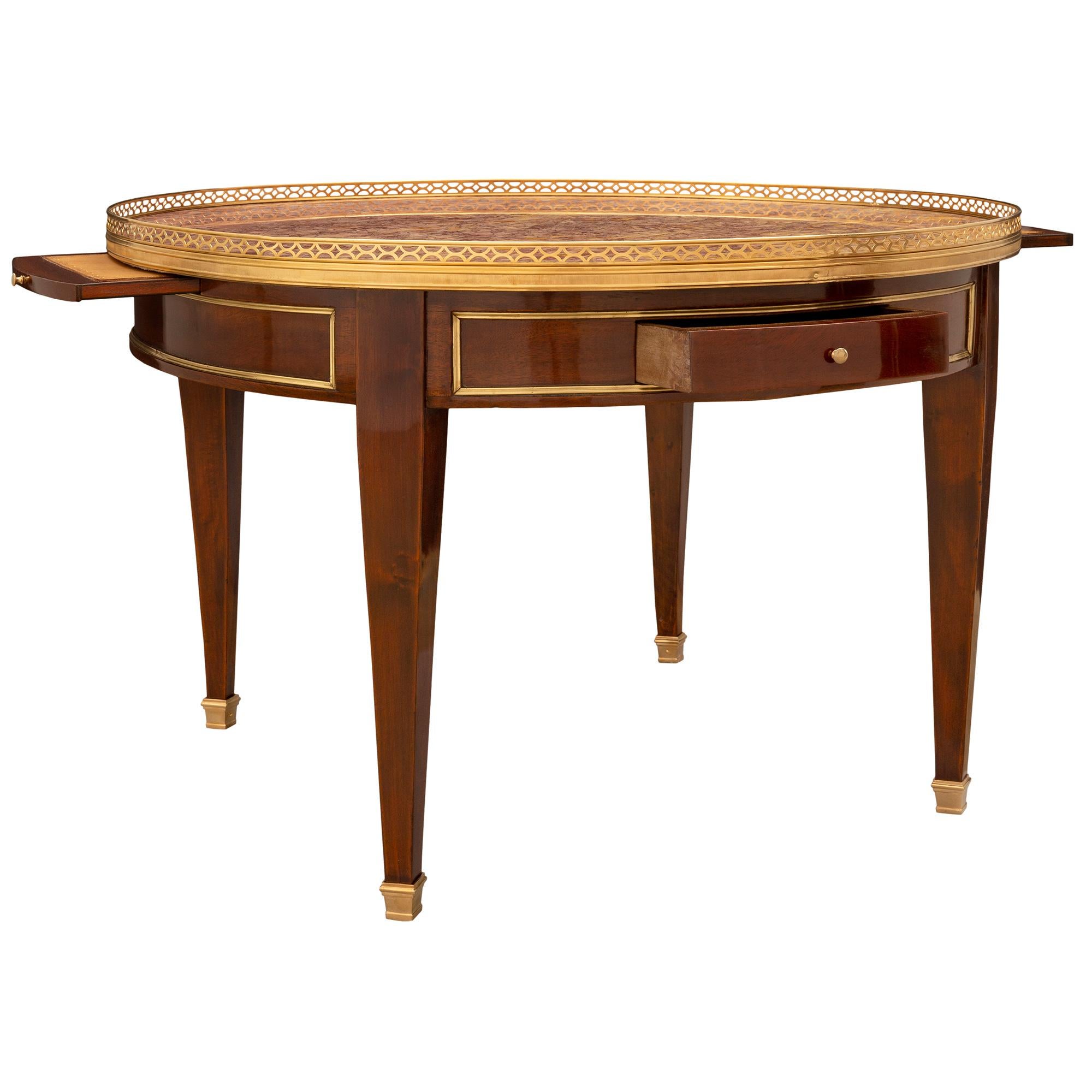 French 19th Century Louis XVI St. Mahogany, Ormolu and Marble Coffee Table For Sale 1