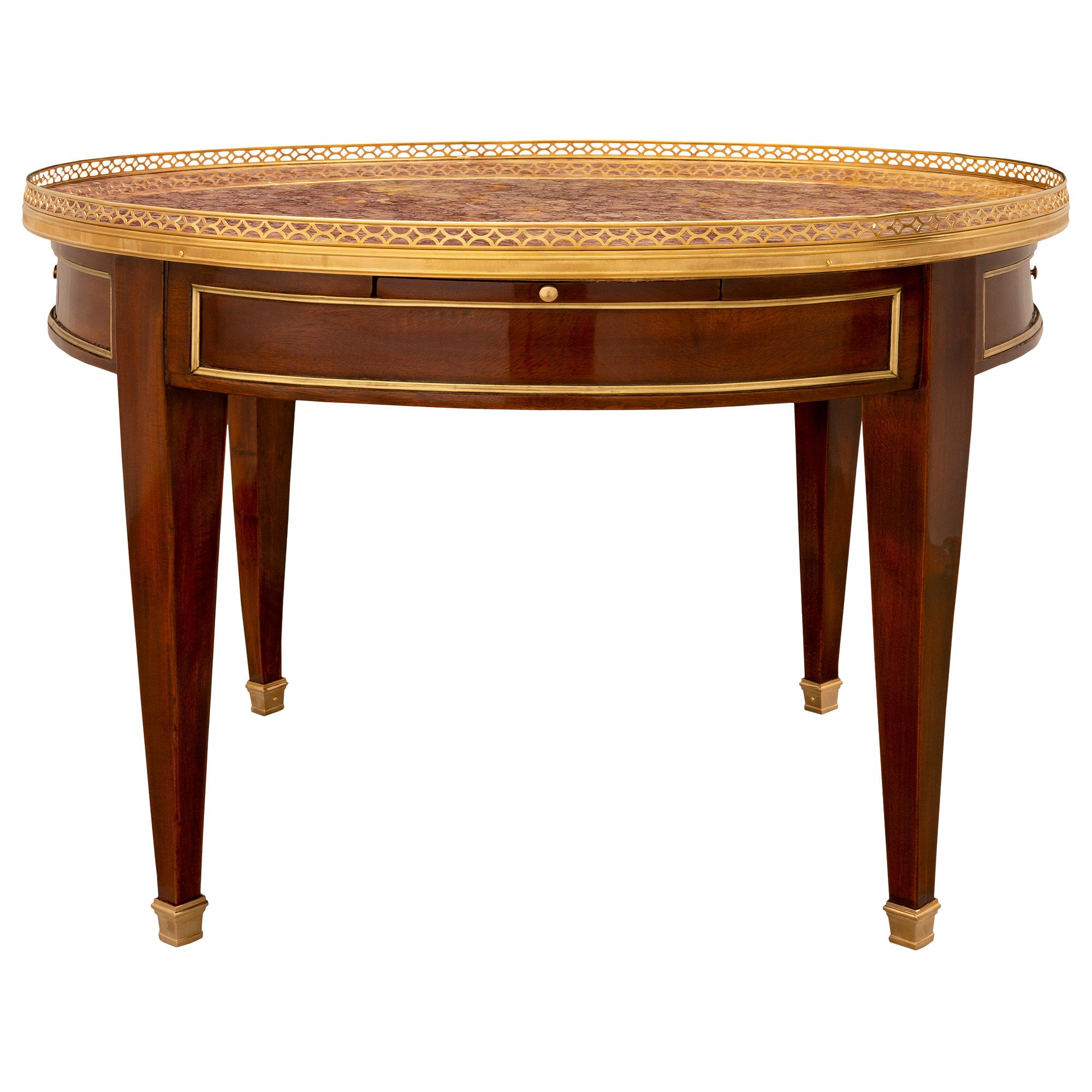 French 19th Century Louis XVI St. Mahogany, Ormolu and Marble Coffee Table For Sale 2