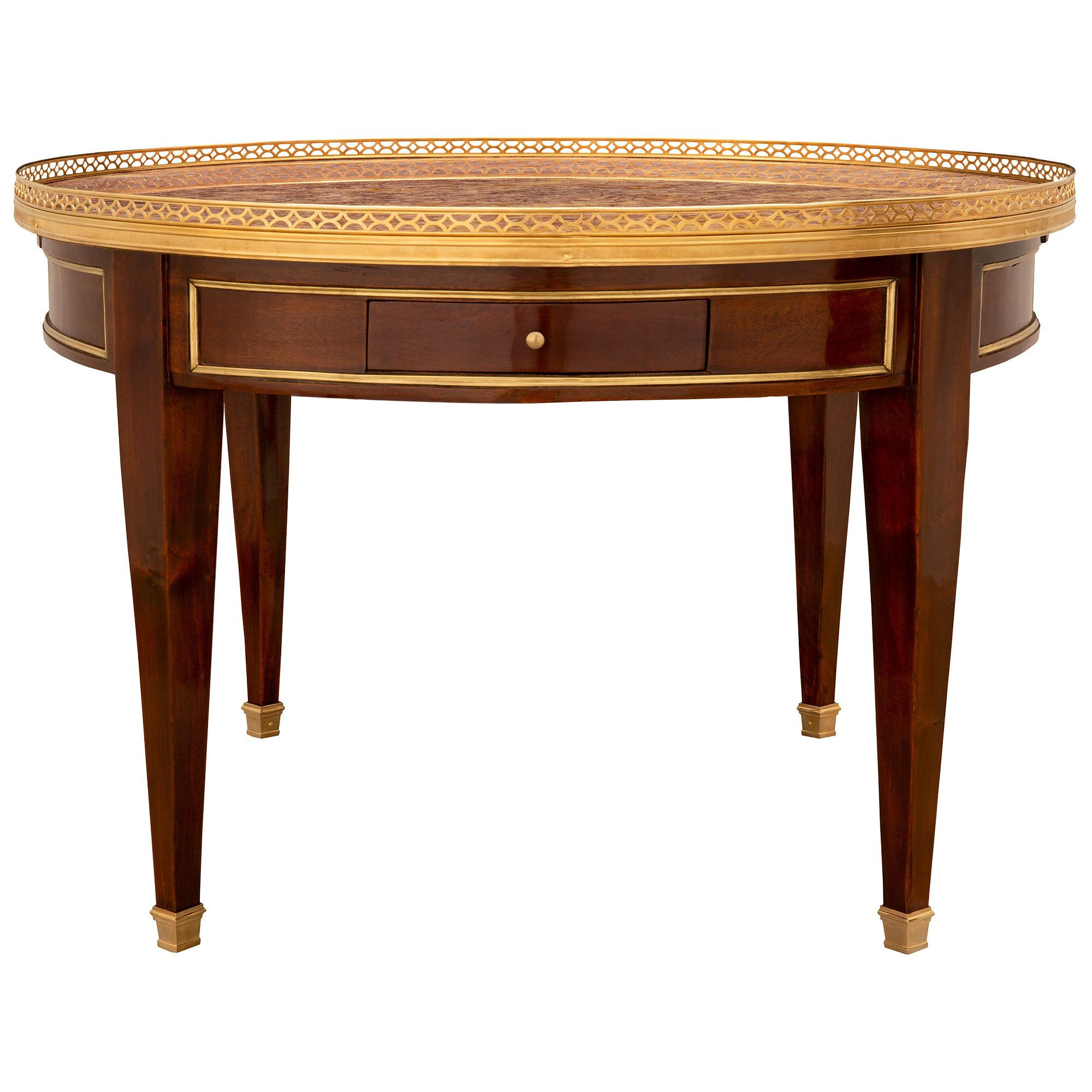 French 19th Century Louis XVI St. Mahogany, Ormolu and Marble Coffee Table For Sale