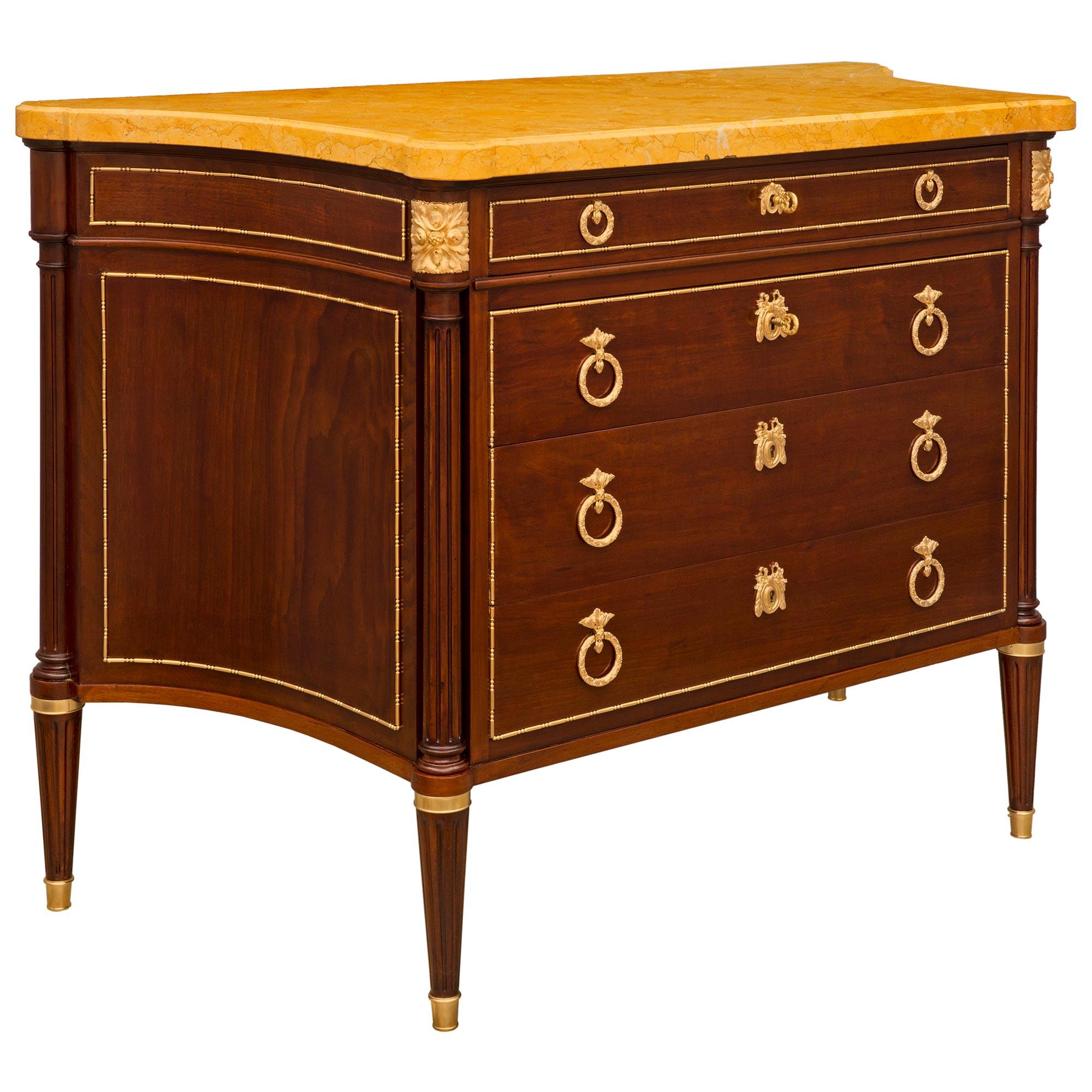 French 19th Century Louis XVI St. Mahogany, Ormolu, and Marble Commode In Good Condition For Sale In West Palm Beach, FL