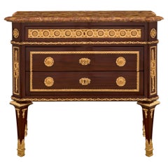 Antique French 19th Century Louis XVI St. Mahogany, Ormolu, and Marble Commode