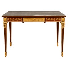 French 19th century Louis XVI st. Mahogany, Ormolu and marble desk/table