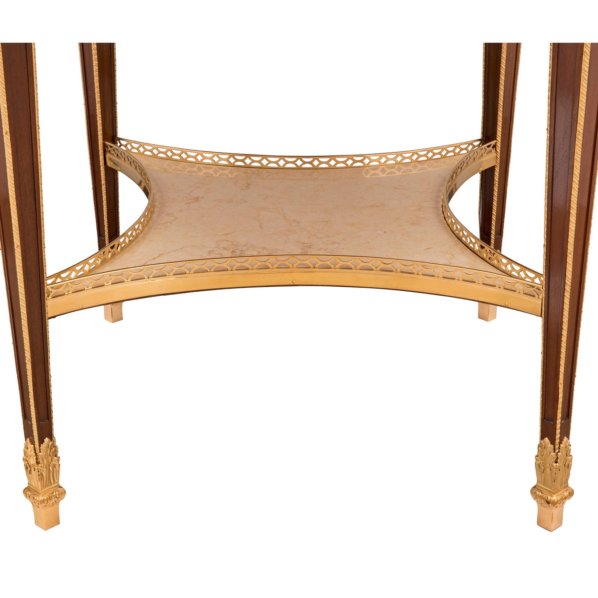 French 19th Century Louis XVI St. Mahogany, Ormolu, and Marble Side Table For Sale 7