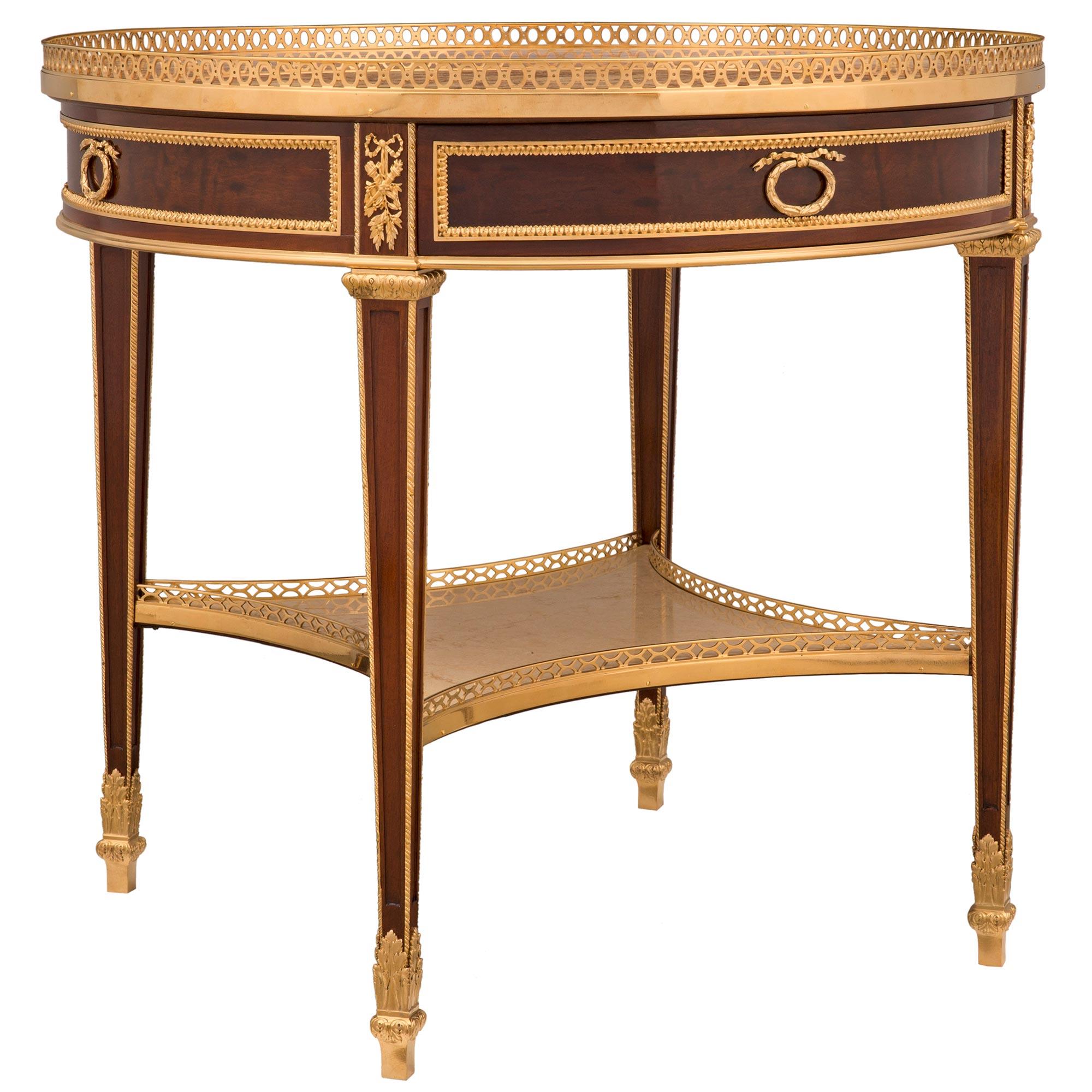 French 19th Century Louis XVI St. Mahogany, Ormolu, and Marble Side Table In Good Condition For Sale In West Palm Beach, FL