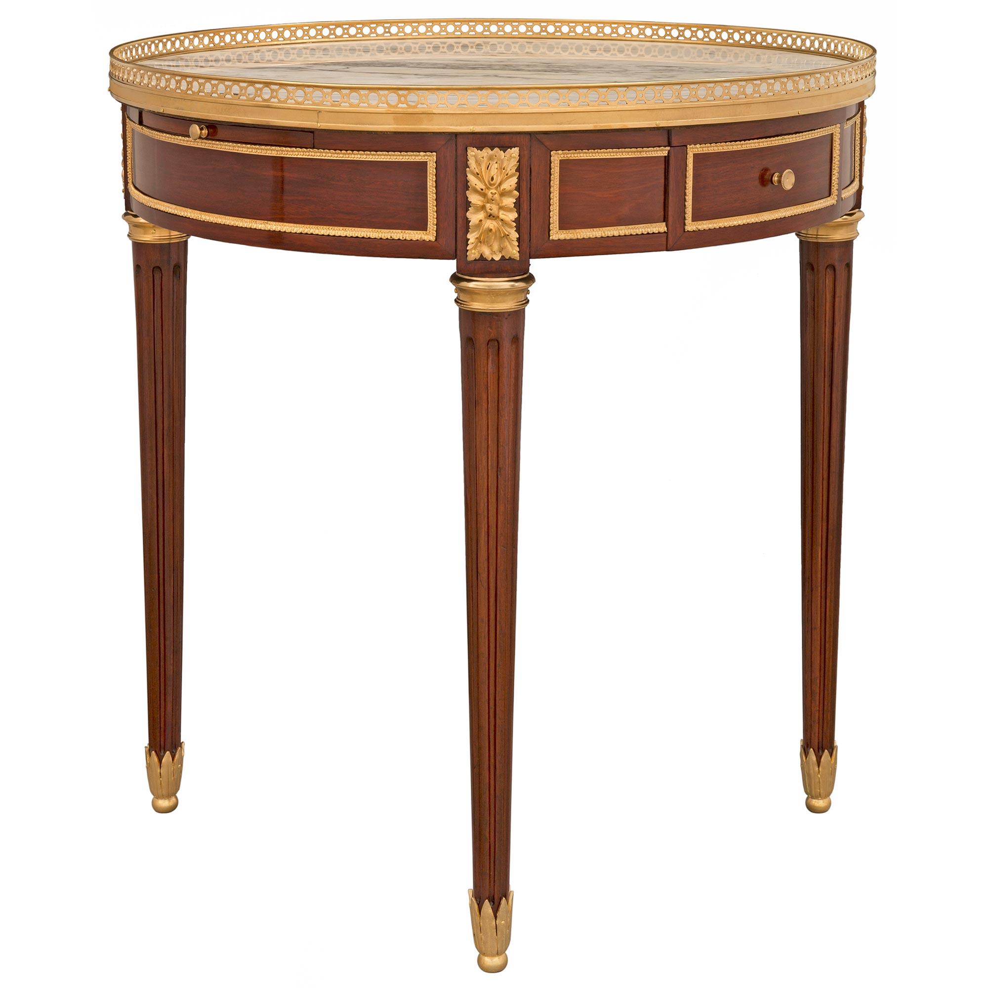 French 19th Century Louis XVI St. Mahogany, Ormolu and Marble Side Table For Sale 1