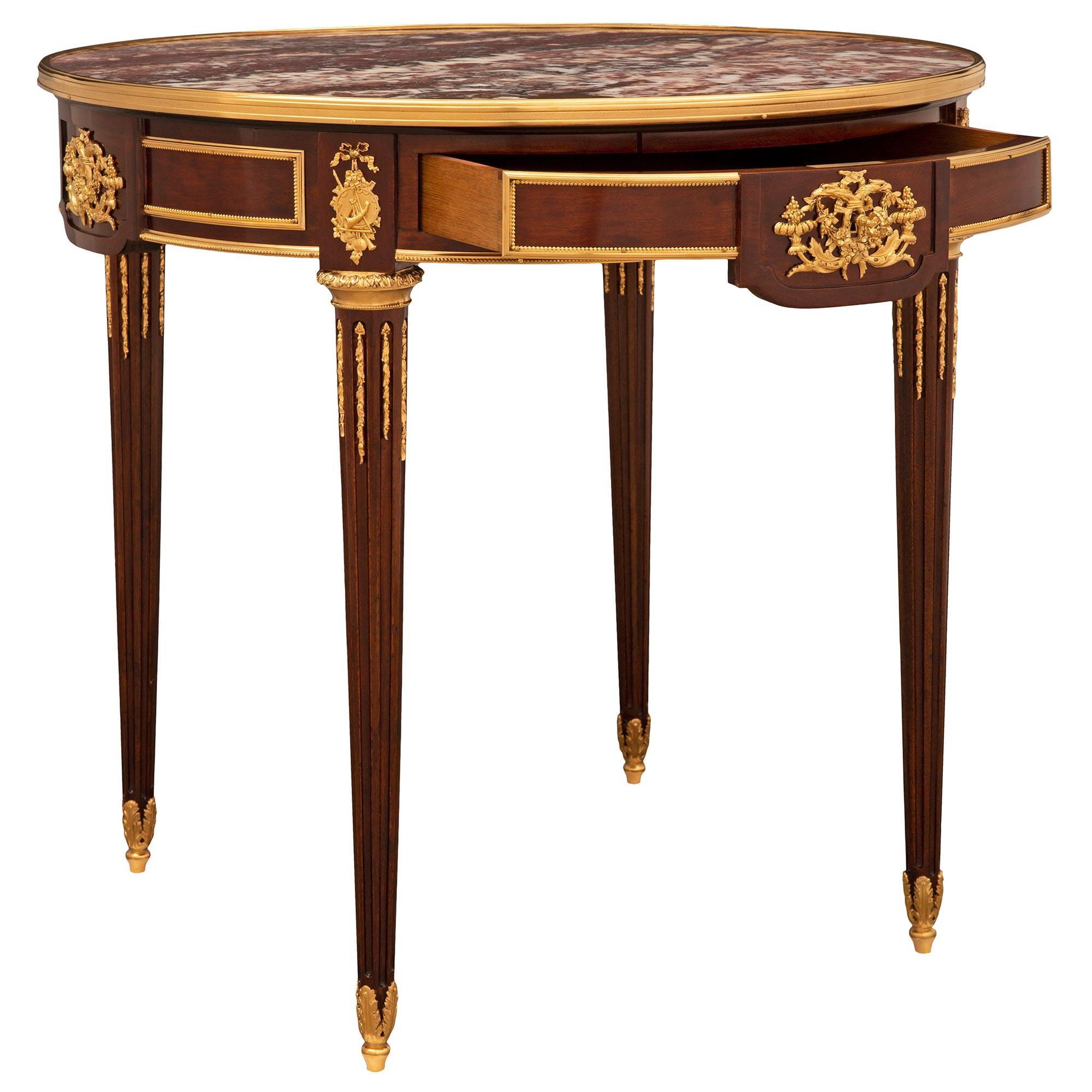 French 19th Century Louis XVI St. Mahogany, Ormolu and Marble Side Table In Good Condition For Sale In West Palm Beach, FL
