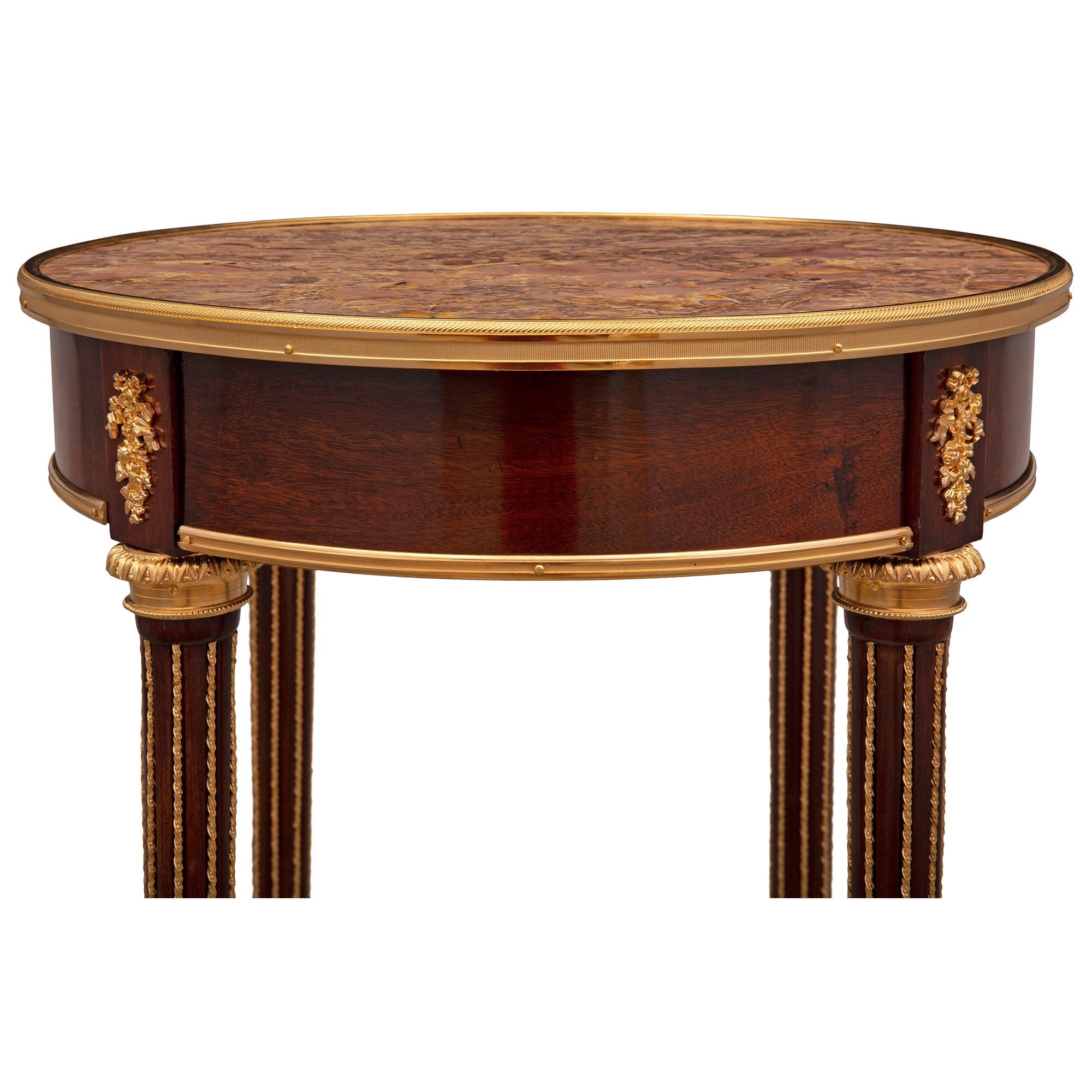 French 19th Century Louis XVI St. Mahogany, Ormolu and Marble Side Table For Sale 2