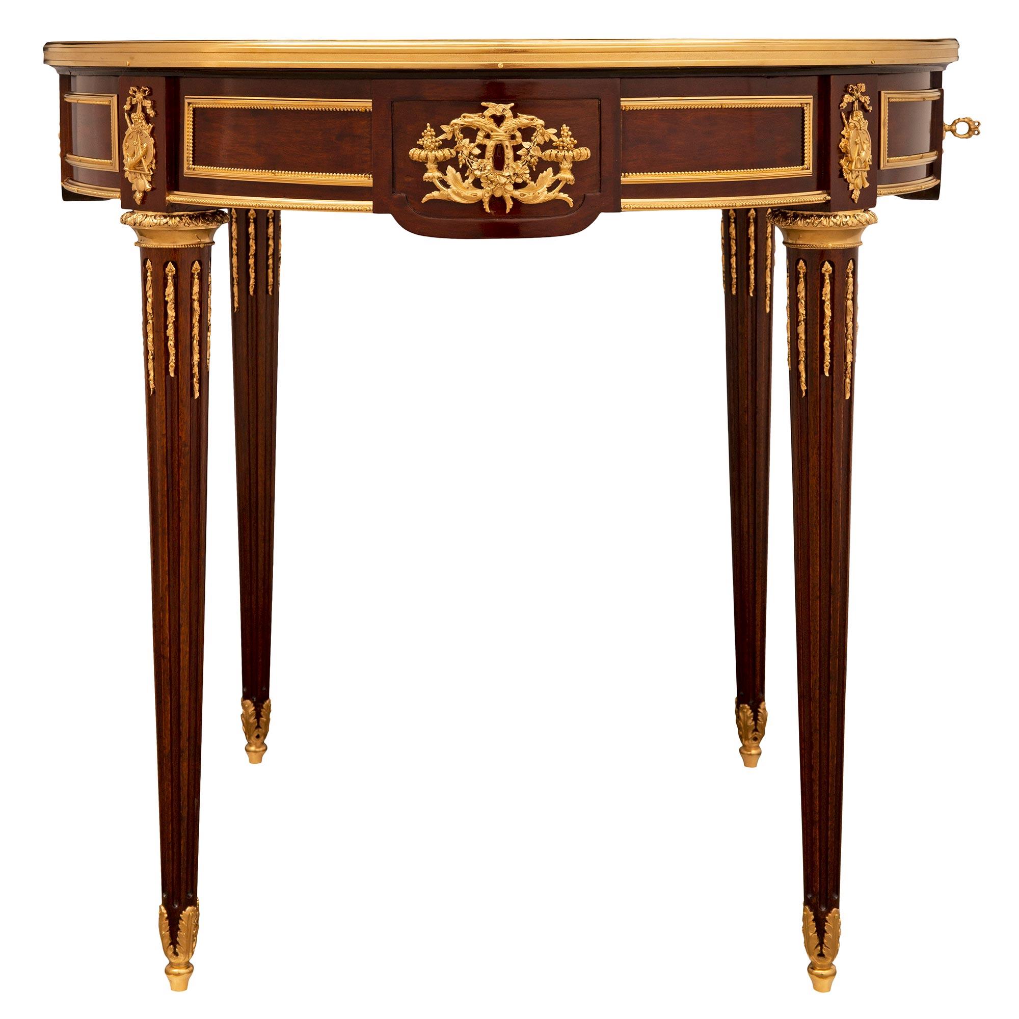 French 19th Century Louis XVI St. Mahogany, Ormolu and Marble Side Table For Sale 1