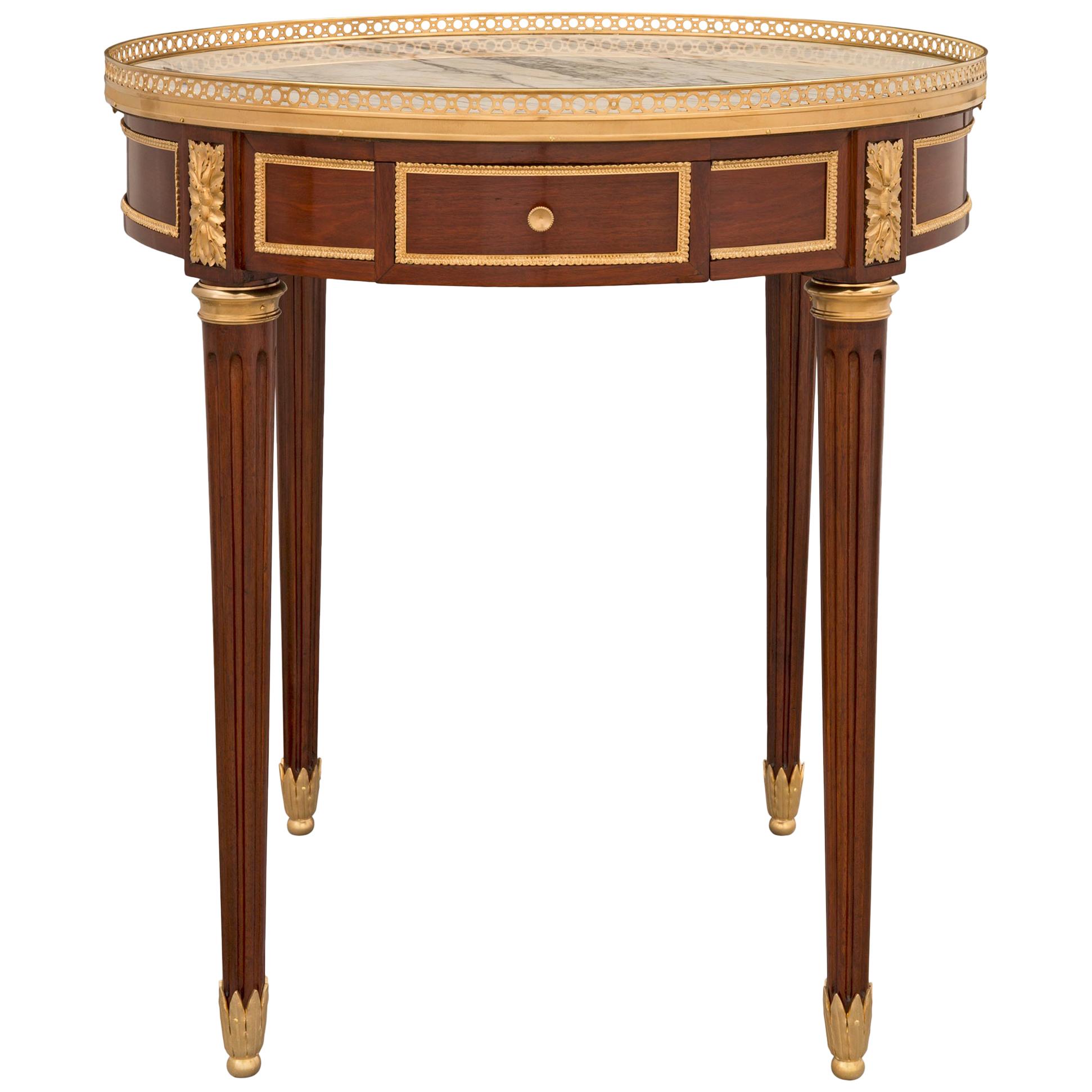 French 19th Century Louis XVI St. Mahogany, Ormolu and Marble Side Table