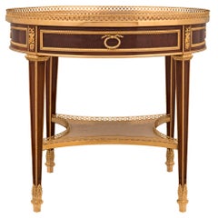 French 19th Century Louis XVI St. Mahogany, Ormolu, and Marble Side Table